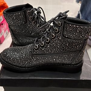 Forever Link Glitter Lace-Up Combat Boots
